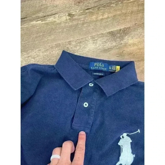Polo Ralph Lauren Big Pony #3 Custom Slim Fit Polo Blue Rugby Short Sleeve XL - Picture 12 of 13